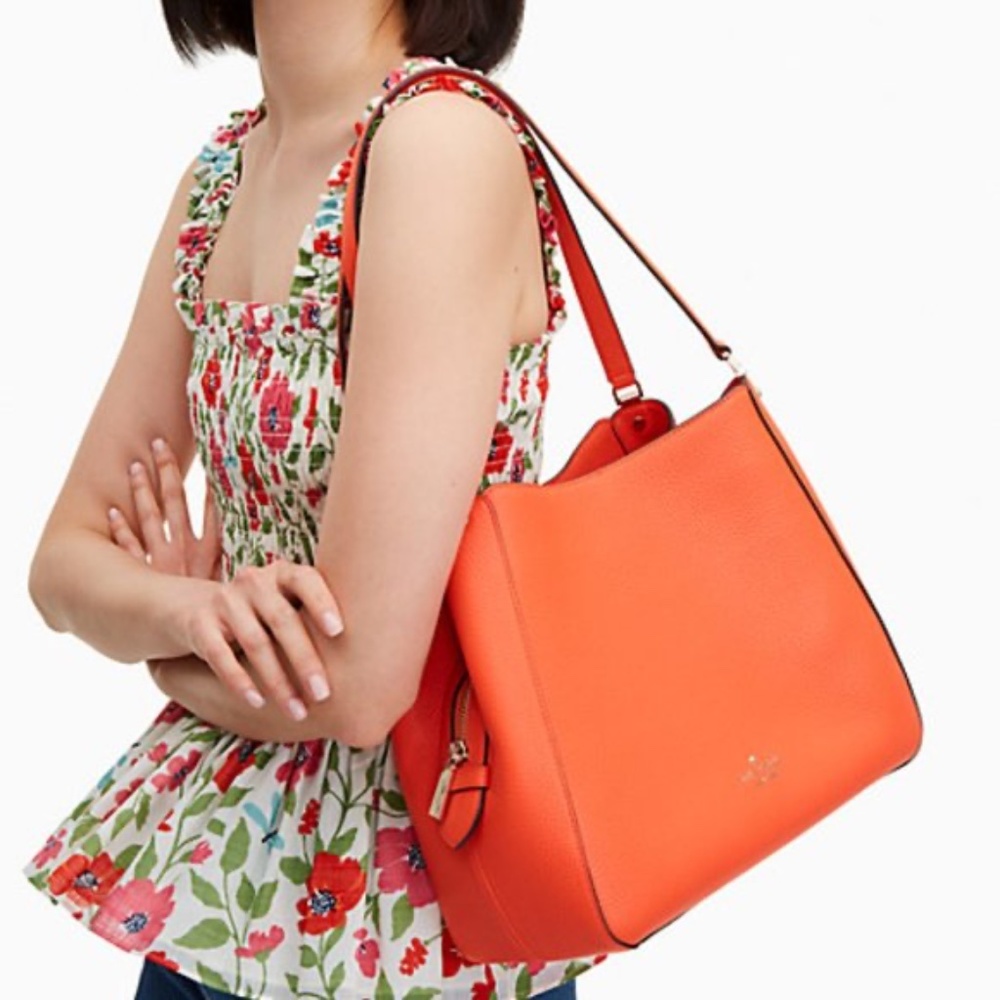 Kate Spade leila medium triple compartment shoulder bag | Coral Bud Orange